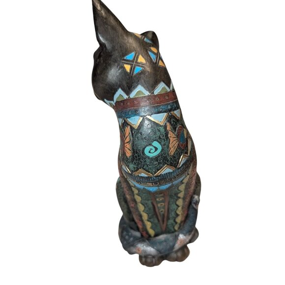 Hand-Painted Egyptian Bastet Cat Figurine with Patterns Scarab Designs - Picture 9 of 12